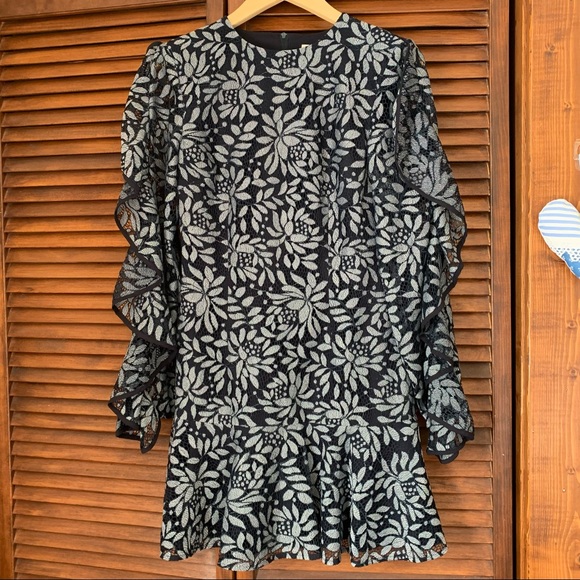 KEEPSAKE Engage Navy Blue Lace Long Sleeve Dress S - Picture 3 of 14